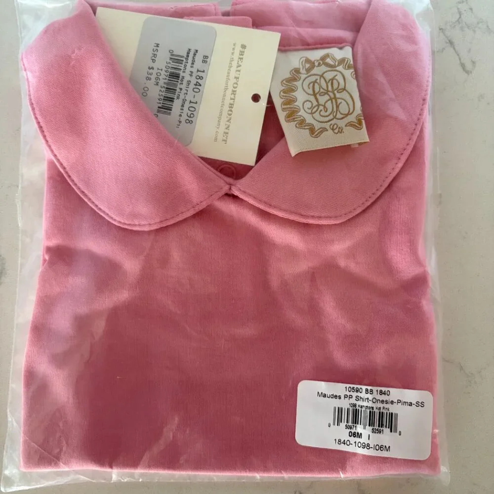 The Beaufort Bonnet Company Maude's Peter Pan Collar  Onesie, Hot Pink, NWT, 6M‎